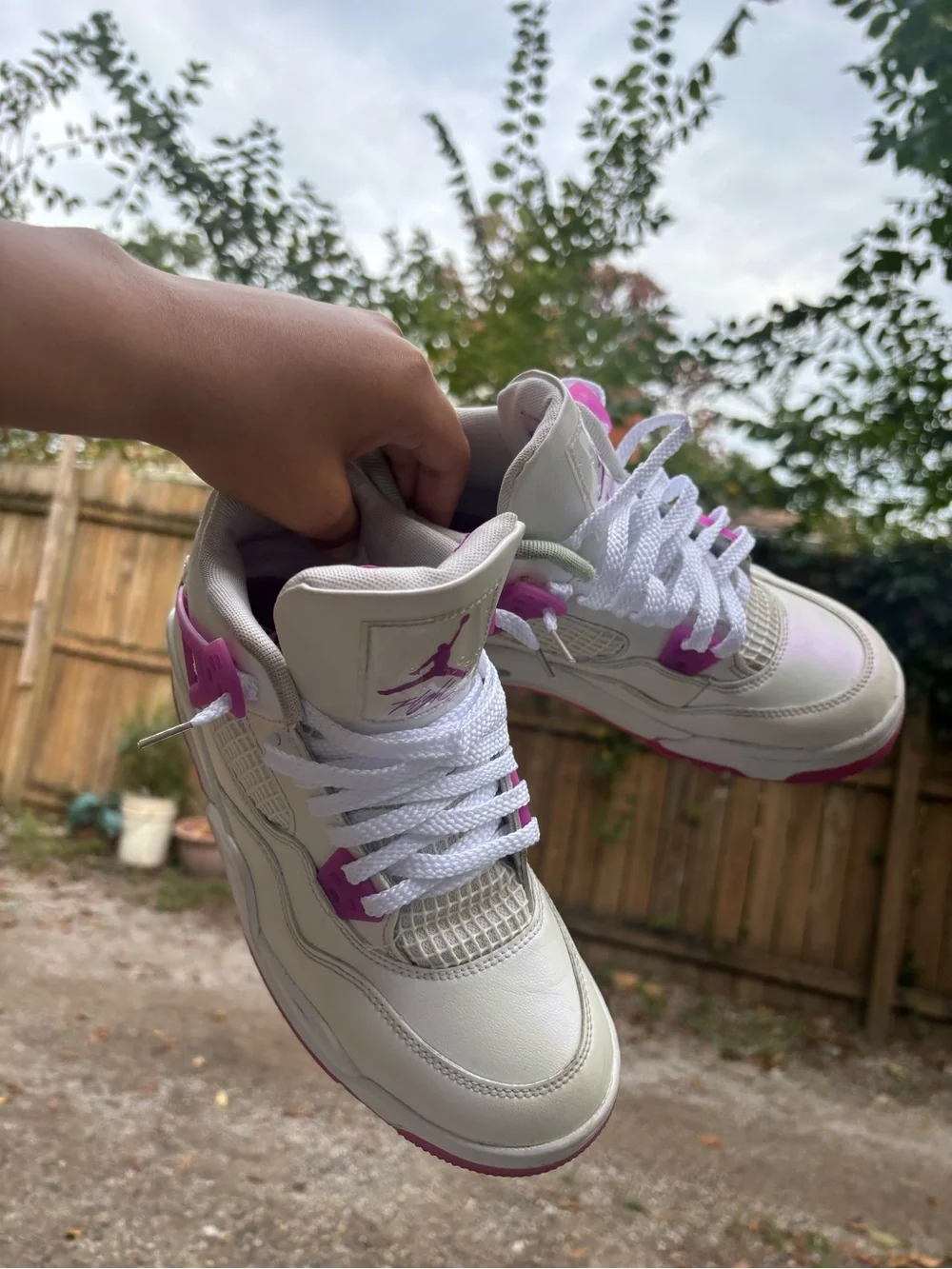 Jordan Kids White and Pink Retro-Style Basketball Sneakers